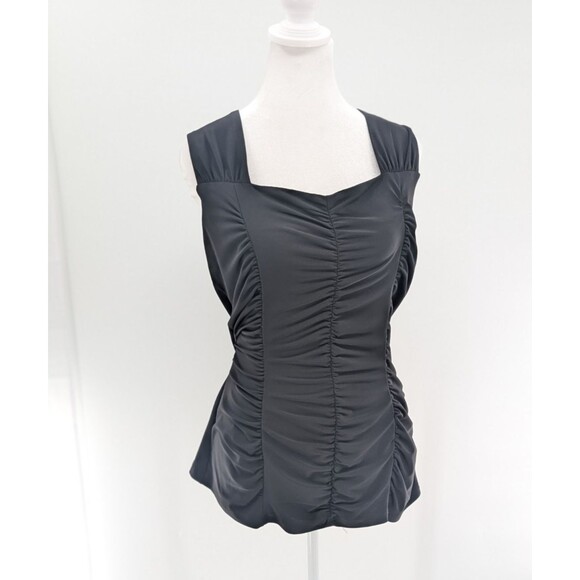 Bali Vintage Rouged Black Sweetheart Neck Sleeveless Stretch Blouse Size Large - Picture 2 of 7